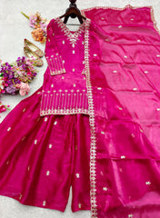 Gorgeous Pink Color Embroidery Work Sharara Suit