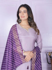 Attractive Purple Salwar Suit With Leheriya Dupatta