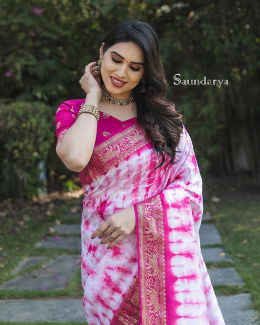 Presenting  Pink Color Zari Weaving Saree