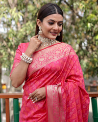 Captivating Pink Color Bandhej Patola Saree