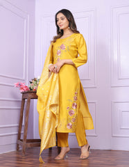 Haldi Wear Yellow Russian Silk Salwar Suit With Banarasi Dupatta