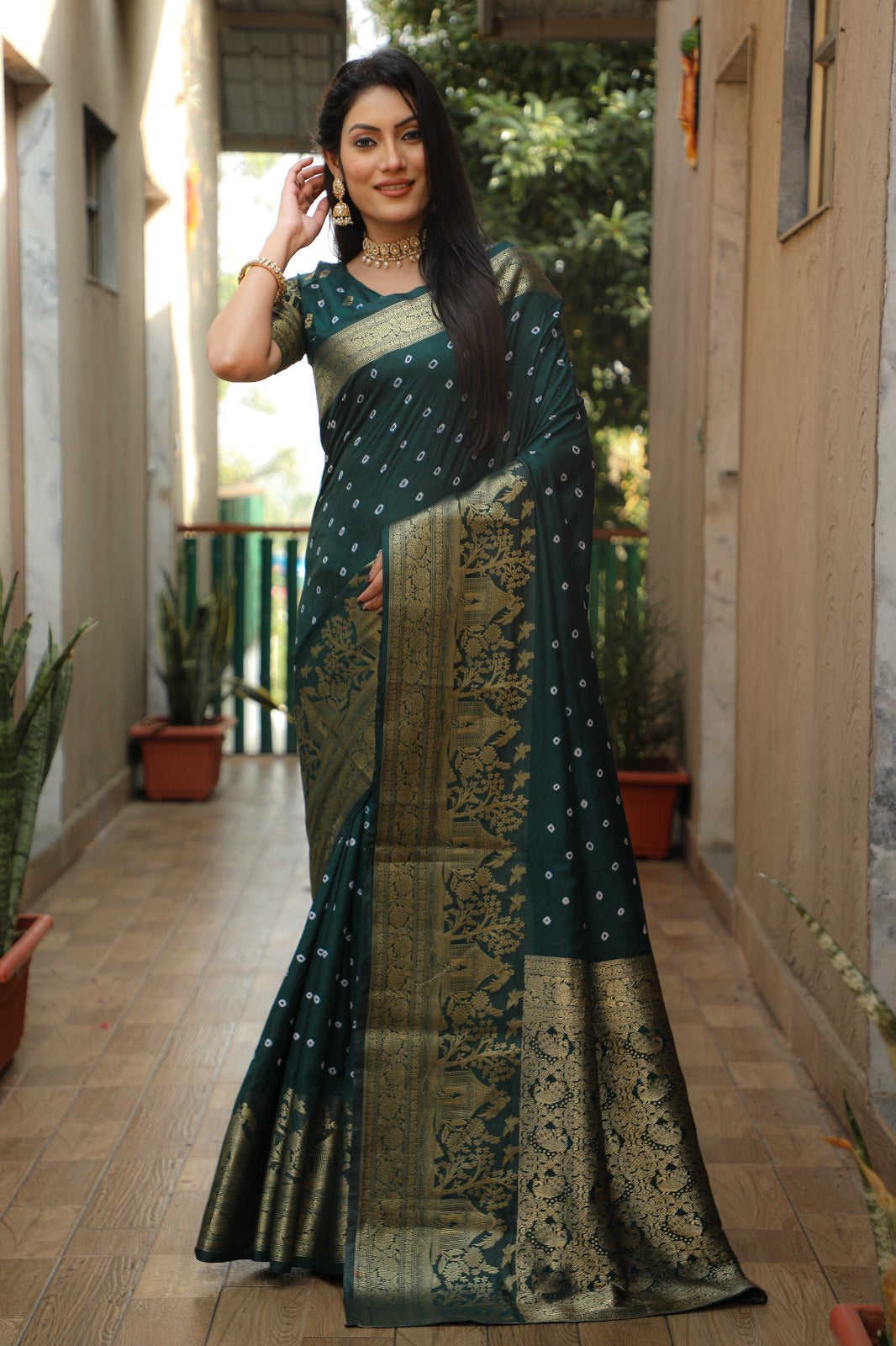 Embellished Kanjivaram Silk Green Color Zari Weaving  Saree