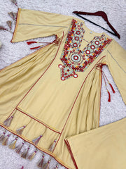 Exclusive Yellow Khadi Cotton Embroidery Work Co-ord Set