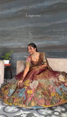 Captivating Embroidery Work Brown Color Lehenga Choli