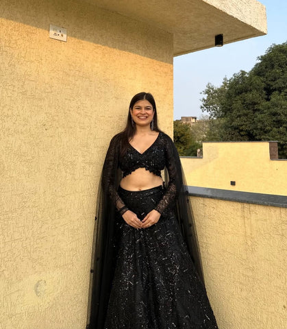 Wedding & Party Wear Georgette Black Color Lehenga Choli