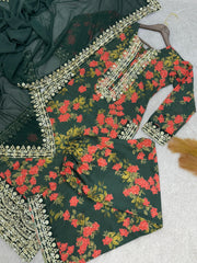 Preferable Green Color Palazzo With Dupatta Suit