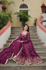 Wedding & Party Wear Embroidered Work Wine Color Sharara Suit