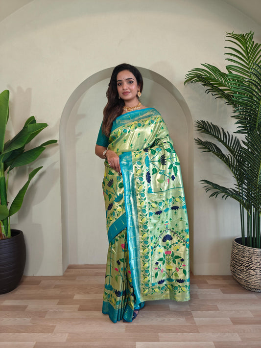 Blissful Paithani Silk Perrot Color Saree