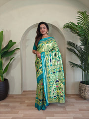 Blissful Paithani Silk Perrot Color Saree