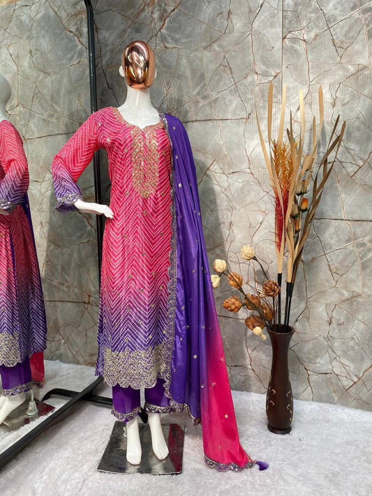 Precious Embroidery Work Pink With purple  Color Salwar Suit