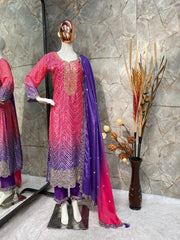 Precious Embroidery Work Pink With purple  Color Salwar Suit