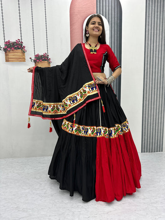 Stylish Red Cotton Gamathi Work Lehenga Choli