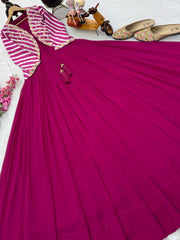 Gorgeous Pink Georgette Embroidery Sequence Koti With Gown
