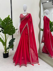 Amazing Red Color Georgette Saree