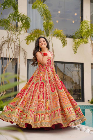 Gorgeous Red Organza Printed Anarkali Gown