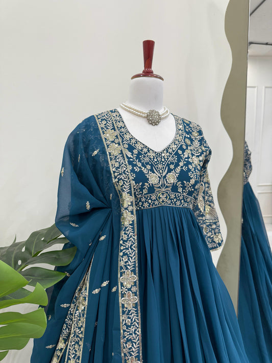 Designer Heavy Work Navy Blue Color Gown