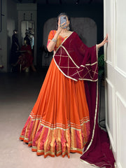 Lovely Orange Rayon Bandhej Print Lehenga Choli