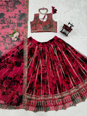 Marriage Special Flower Print Red Color Lehenga Choli