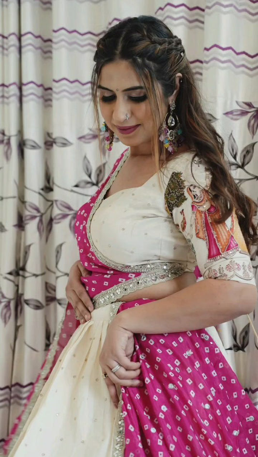 Dola Silk White Color Mill Print Lehenga Choli