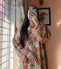Beige Color Flower Printed Co-ords Set