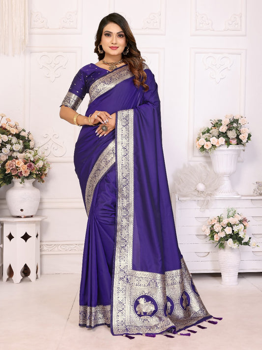 Preferable Banarasi Silk Blue Color Saree