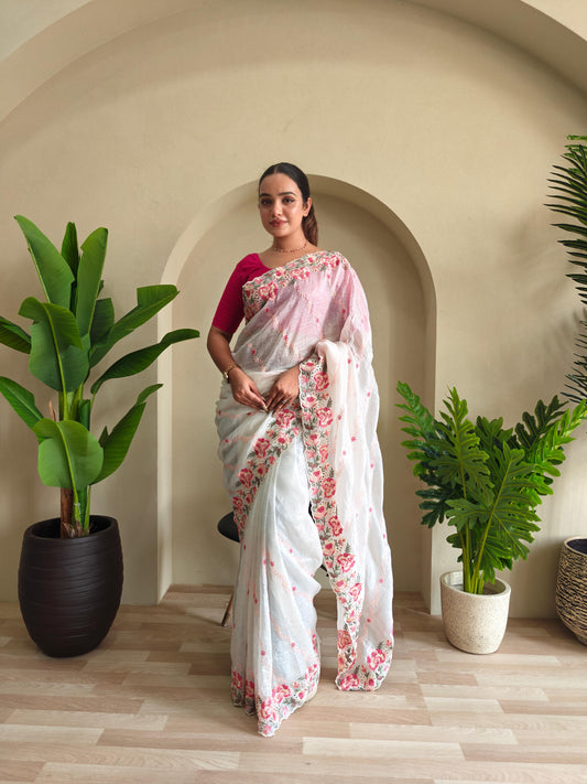 Beautiful Crush Silk White Color Saree