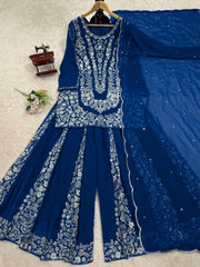 Demanding Georgette Blue Color Sharara Suit