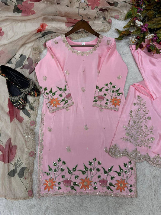 Festive Wear Sequence Work Pink Color Sharara Suit