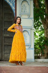 Navratri Festival Innovative Blue Georgette Kutchi Work Gown