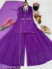 Round Neck Purple Color Stylish Palazzo Suit