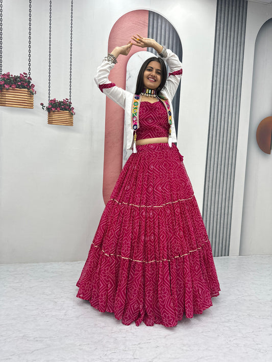 Stylish Red Georgette Ribbon Work Lehenga Choli