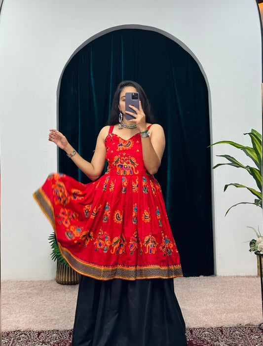 Red Color Heavy Navratri Kedia Top With Lehenga