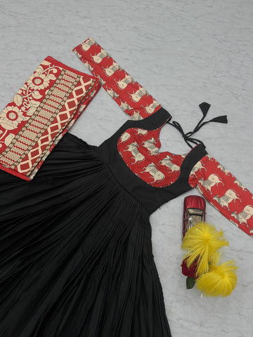 Ravishing Peach Rayon Cotton Kalamkari Print Gown