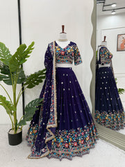 Sequence Navy Blue Color Lehenga Choli Set with Dupatta