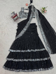 Demanding Black Color Ready To Wear Lehenga Saree