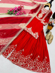 Festive Wear Fully Stitched Red Color Sharara Suit