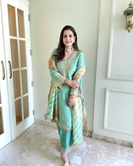 Awesome Embroidery Work Teal Blue Color Salwar Suit