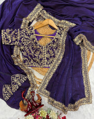 Innovative Purple Color Embroidery Work Silk Saree