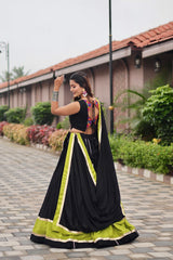Navratri Festival Black Cotton Gamthi Work Lehenga Choli