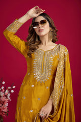 Fantastic Embroidery Sequence Work Mustard Color Sharara Suit
