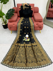 Occasion Wear Sequence Lace Work Black Color Saree