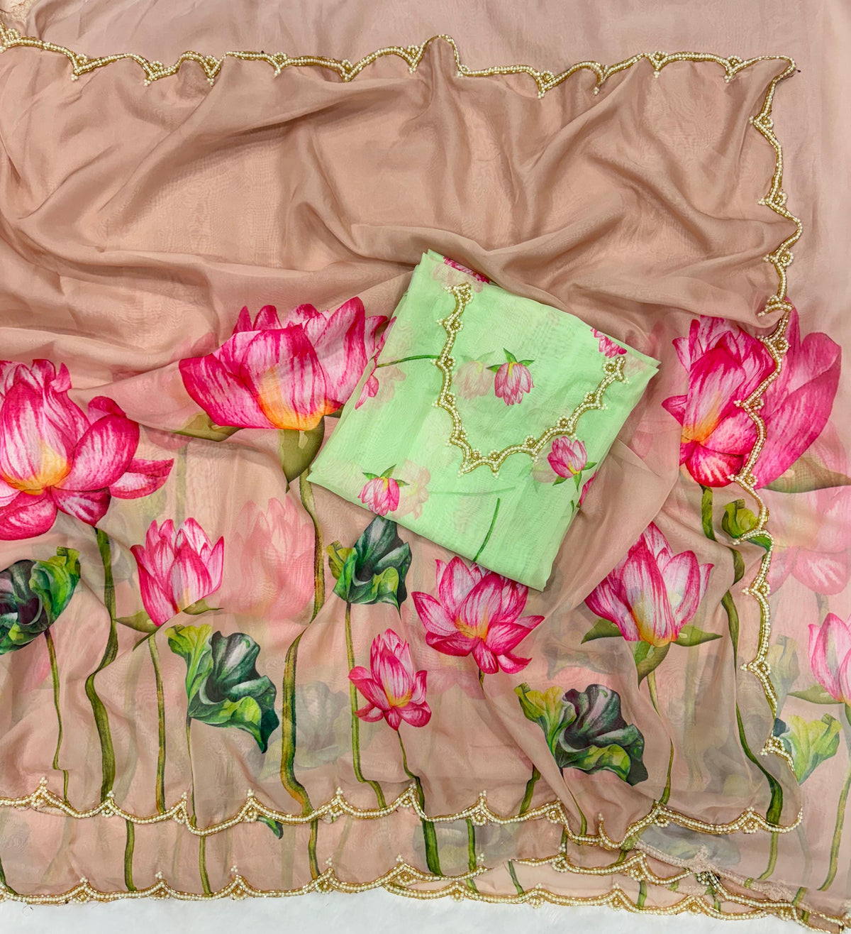 Preferable Soft Organza Peach Color Designer Saree