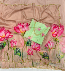 Preferable Soft Organza Peach Color Designer Saree