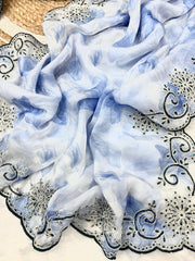 Party Wear Sky Blue Printed Silk Saree