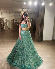 Green Color Embroidered Bridal Lehenga Choli Set