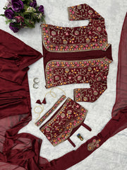 Wedding & Party Wear Rangoli Silk Maroon Color Saree