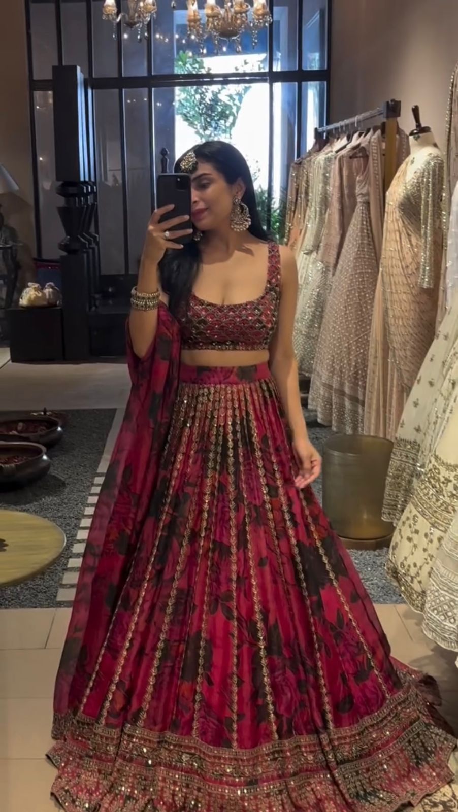 Marriage Special Flower Print Red Color Lehenga Choli