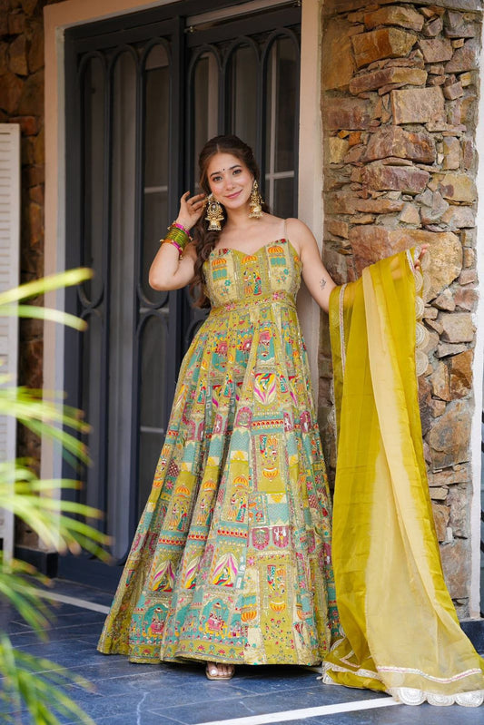 Trendy Multicolor Organza Silk Anarkali Gown