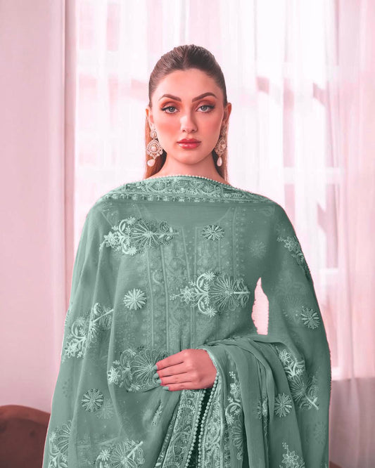 Blissful Georgette Sequence Work Rama Color Plazzo Suit