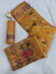 Beautiful Musterd Pashmina Silk Rajwadi Work Saree